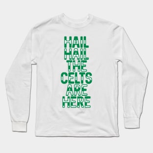 Hail Hail The Celts Are Here, Glasgow Celtic Football Club Green and White Striped Text Design Long Sleeve T-Shirt